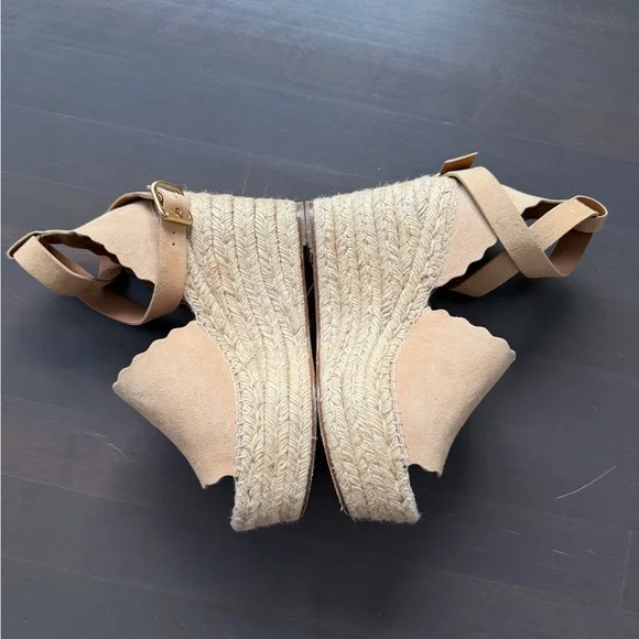 Chloe Lauren Espadrille Suede Beige Wedges size 8 - Picture 4 of 12